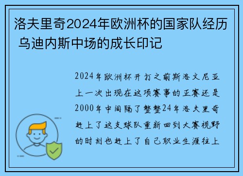 洛夫里奇2024年欧洲杯的国家队经历 乌迪内斯中场的成长印记 洛夫里奇2024年欧洲杯的国家队经历 乌迪内斯中场的成长印记